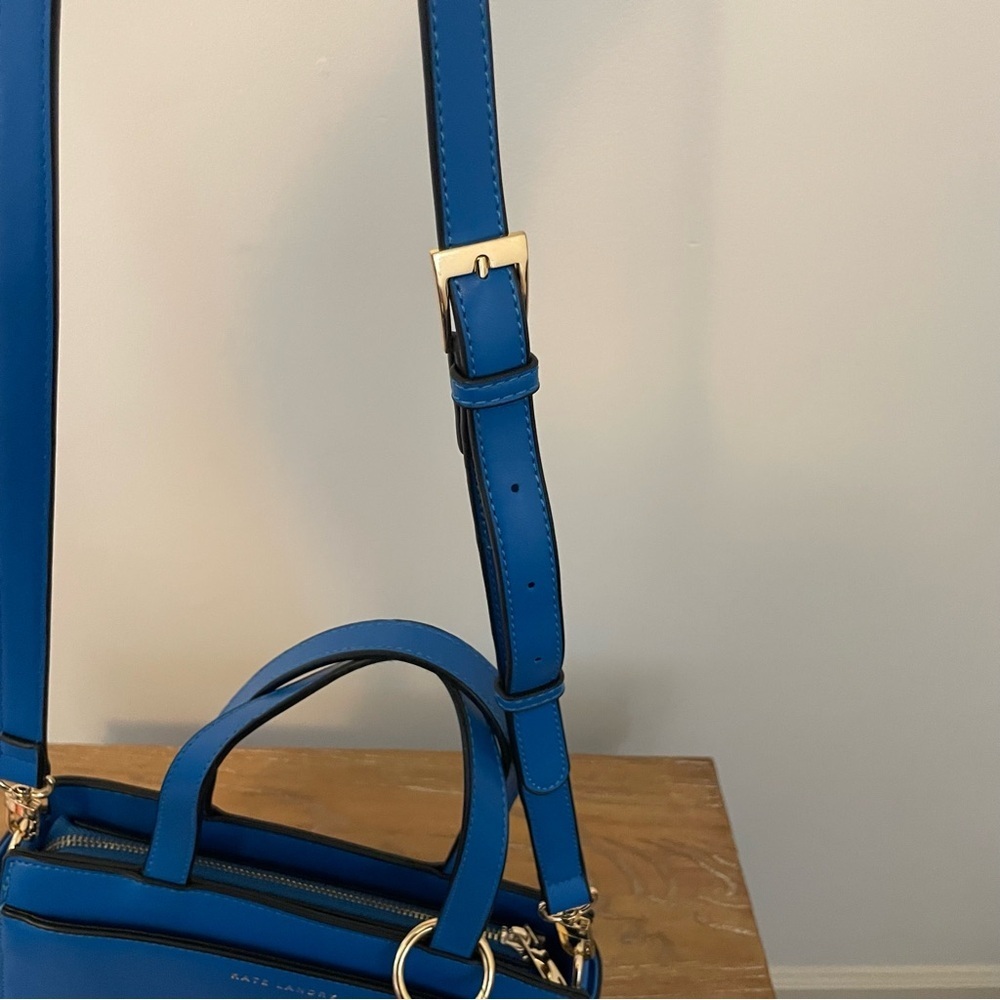 Kate Landry Blue and Gold Round Satchel Crossbody Handbag - Picture 4 of 10